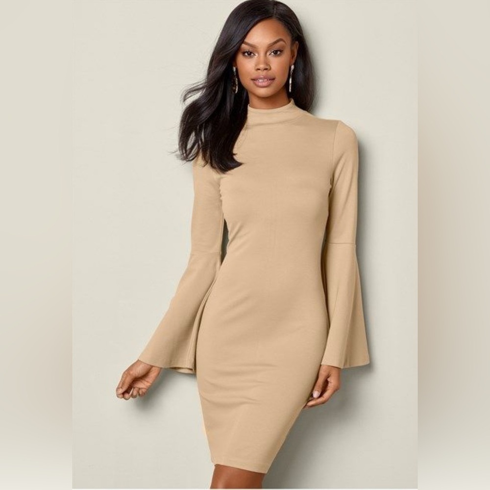 VENUS Women's M Medium Bodycon Mini Dress Flutter Sleeves Mock Neck Long Sleeves